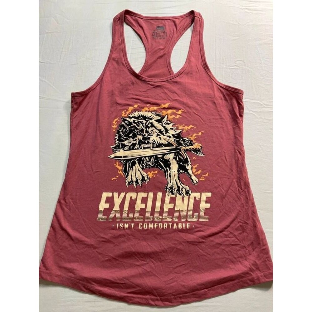 The Lift Box Excellence Isn't Comfortable Wolf Graphic Racerback Tank L Mauve